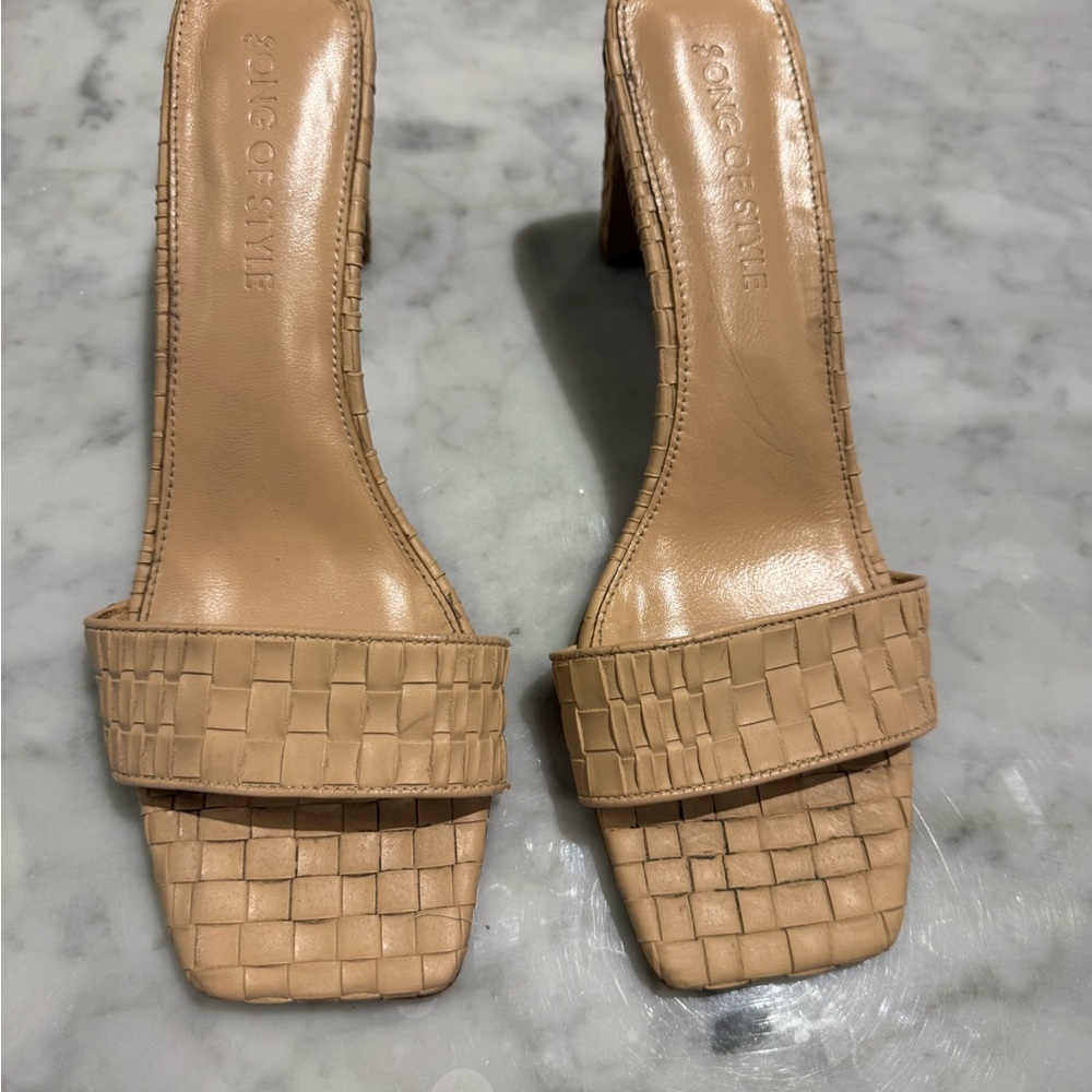 Song of Style Tan Woven Heels Square Toe